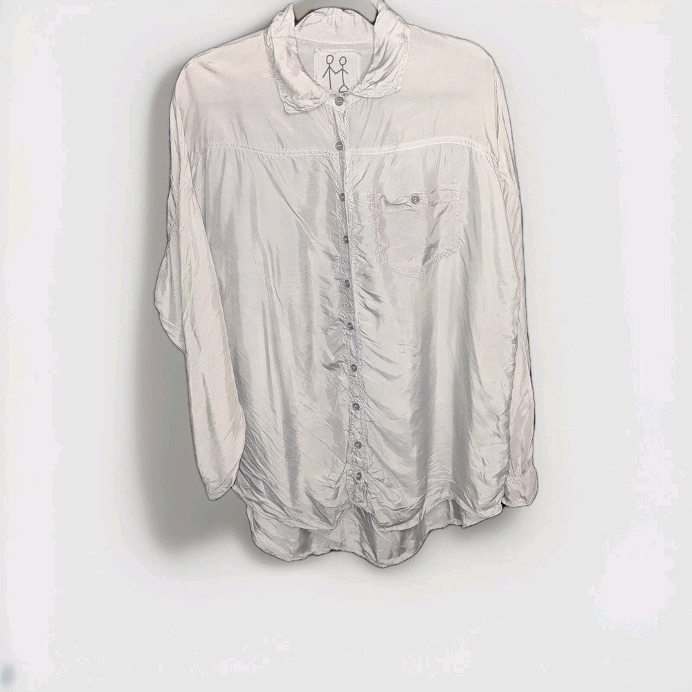 Pete & Greta Grey Shirt XS Extra Small Long Sleeve Rolled Up Button Top‎ Cupra